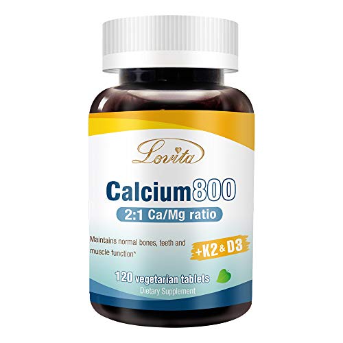 Lovita Calcium 800mg, Highly Absorbable Calcium Citrate with Vitamin D3 & Vitamin K2, Calcium Magnesium with Zinc, Copper and Manganese, for Bone Health, 120 Vegetarian Tablets