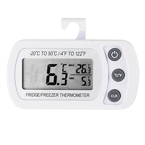 Idealeben Mini Termómetro de Frigorífico LCD Digital Preciso Refrigerador Monitor de Temperatura Máximo y Mínimo (Blanco)