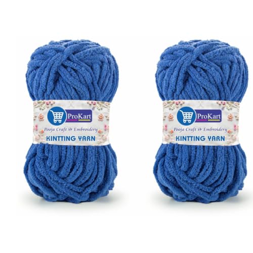 Image of ProKart Premium Blankie Wool, Plush & Cuddly, Chenille Yarn Supersoft Hand Knitting Wool Ball | Blanket Thick /Mottu Yarn Ball Suitable for Hand Knitting and Crocheting for Baby, Adult, Sweaters, caps, Throws, Home Furnishing, Scarves, Blankets (Royal Blue, 100gms x 2 Pack)