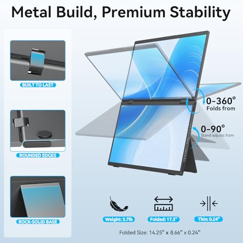 Image of MAGICRAVEN Portable Dual Monitor for Laptop, Foldable Laptop Screen Extender, Plug & Play No Driver, 2K QHD IPS Triple Screen for Travel & Office, Compatible with Windows,Chrome,Switch,PS4 /5-16 inch