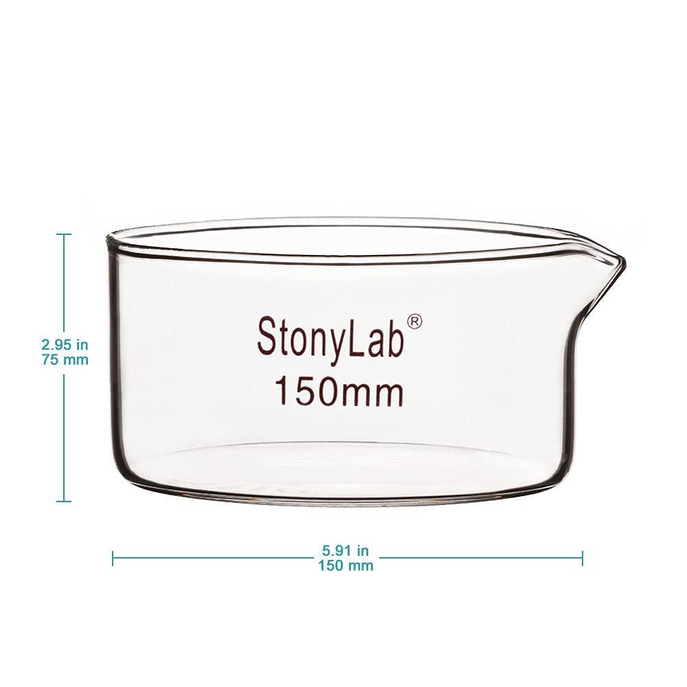 stonylab Piastre Petri con Beccuccio e Bordo Resistente, Piastra Petri in Vetro Borosilicato Riutilizzabili, Crystallizing Dish per Cristallizzazione e Evaporazione - 1000 ml Capacità OD 150 mm