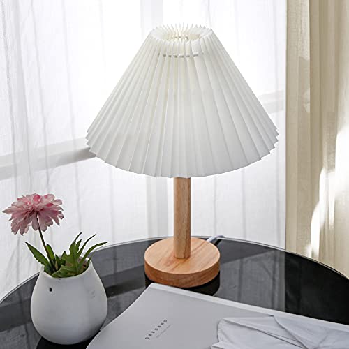 Zenply Small Table Lamp, Bedside Lamp Nightstand Lamp Mini Lamp Table Lamp For Bedroom Living Room Side Table Small Spaces, Pleated Table Lamp Aesthetic Vintage Lamp Warm White Led Bulb Included #TOP2
