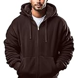 Mens Zip Up Hoodie Fleece Jackets, Sherpa Lined Hoodies Winter Coats Heavyweight Warm Fashion Sweatshirt Thick Outerwear Coffee L