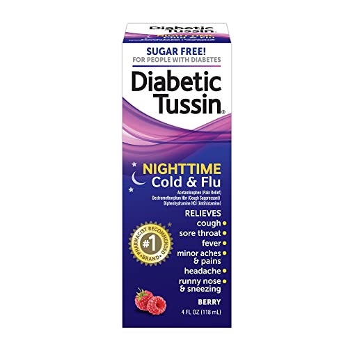 Diabetic Tussin Nighttime Cold And Flu Medicine - 4 Fl Oz - Sugar Free Liquid Cough Syrup, Safe For Diabetics, Berry Flavored #TOP5