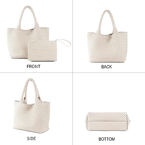 Image of Woven Tote Bag for Women Vegan Leather Handwoven Bags with Small Purse