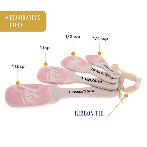 Pink Ceramic Mason Jar Measuring Spoons - Cute Teaspoon Tablespoon Measuring Set - Kitchen Essentials Valentines Gift - Kitchen Tools- Vintage Farmhouse Kitchen Gift - 4 Piece Set By Goodscious #TOP2