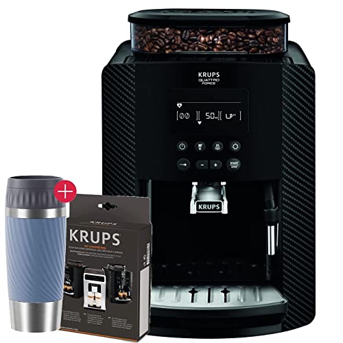 Krups Arabica Kaffeevollautomat mit Milchschaumdüse 1450W, 15 Bar Reinigungs- Pflegeset Travel Mug Thermobecher 360ml, Cappuccino & Espresso auf Knopfdruck, großes Display, 2-Tassen-Funktion