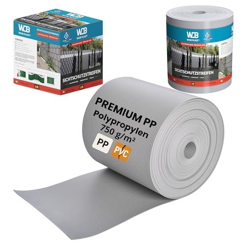 WDB - Sichtschutzstreifen für Doppelstabmatten Sichtschutz Zaun - 19 cm x 26 m - Hart PP Windschutz Premium Line - Grau - RAL 7040