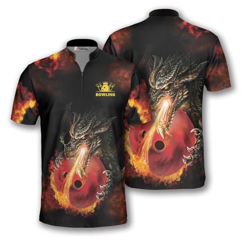 PRIMESTY Bowling Jersey 3D, Zipper Bowling Shirts for Team, Bowling Shirt Unisex for Men Women, Bowling Shirts for Men