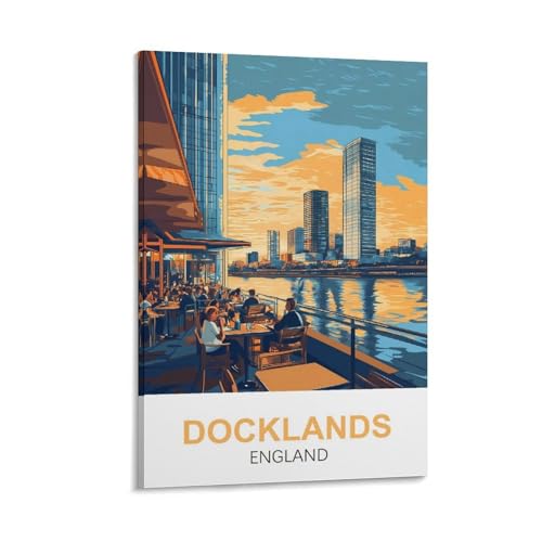 CLFMHNAS Docklands England Vintage Travel Poster 20x30inch(50x75cm) Canvas Wall Art Prints