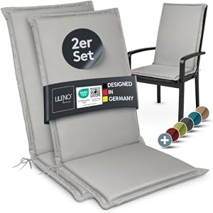 LILENO HOME Gartenstuhl Auflagen [2er Set - Hochlehner] in Grau - Bequeme Liegen als Sitzauflagen für Gartenmöbel - Stuhlkissen für Gartenstühle und Klappstühle MIA