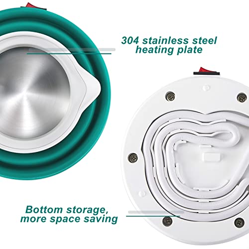 Grandartic Foldable Portable Kettle - Food Grade Silicone - Easy To Use Foldable Travel Electric Kettle For Camping, Secure Collapsible Tea Kettle - Green 600Ml 110V Us Plug #TOP4
