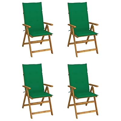 KNERPWD Solid Acacia Wood Patio Reclining Chairs 4 Pcs with Cushions, Adjustable Backrest Outdoor Armchairs with 5 Positions for Sunbathing and Lounging