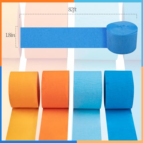 Image of Riqiaqia Crepe Paper Streamers Party Decorations, Blue and Orange Party Decorations, 8 Rolls of Blue, Orange Party Streamers for Blue Dog Birthday Party Supplies