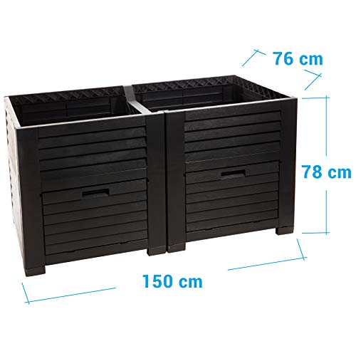 Hochbeet Garten XL, Hochbeet Kunststoff in Holzoptik, mit Zwei Staufächern, 150x76x78 cm, ca. 400 Liter, Farbe: anthrazit, Made in EU – Bild 3