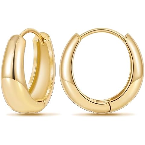 micuco Gold Hoop Earrings for Women, 18K Real Gold Plated Lightweight Chunky Gold Hoops, Hollow Thick Gold Hoop Earrings for Women Gold Plated 19mm Cover