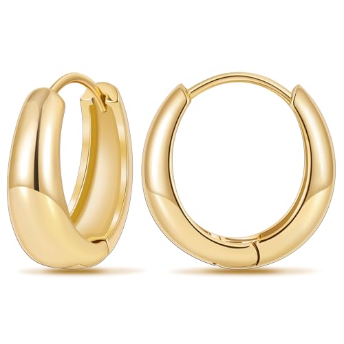 micuco Gold Hoop Earrings for Women, 18K Real Gold Plated Lightweight Chunky Gold Hoops, Hollow Thick Gold Hoop Earrings
