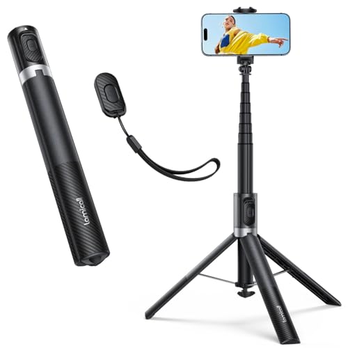 Lamicall 65' Phone Tripod & Selfie Stick - [Tap-to-Open] iPhone Tripod with Remote & Cold Shoe, Aluminum Phone Stand for Recording Compatible with iPhone for Video Recording Live Stream Vlog Black