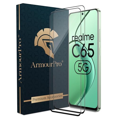 Image of ArmourPro Military Grade Gorilla Tempered Glass Compatible For Realme C65 and Narzo N65 (6.67 Inch) With Easy Installation Kit for Smartphone| Edge To Edge Coverage | Black, Pack of 2
