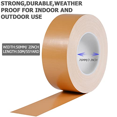 Image of Duct Tape, Industrial Grade Multi-Purpose Tan - Beige Duct Tape 2 Inches x 55 Yards Heavy Duty, Waterproof, Tear by Hand, No Residue, for Home Improvement, Repairs, Projects (Tan- Beige)