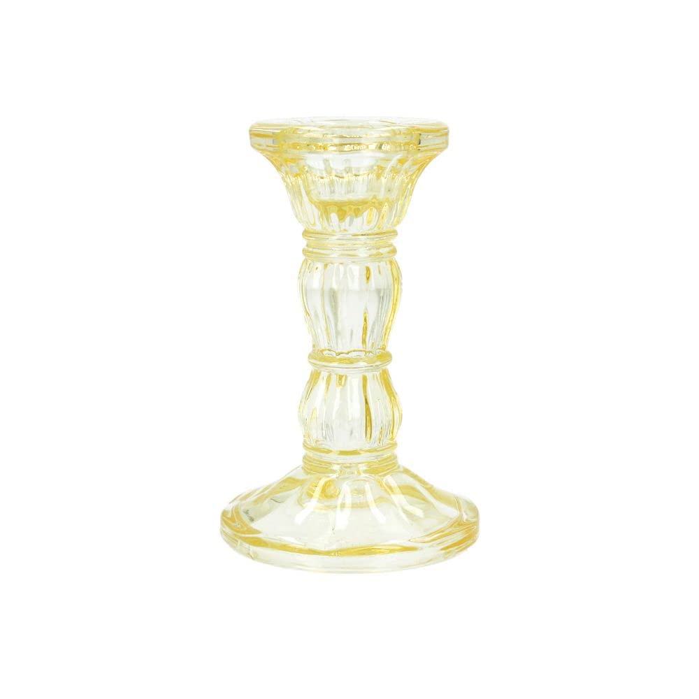 Small Glass Candlestick - Pastel Yellow by Gisela Graham