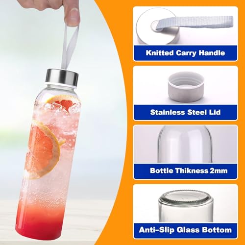 3 Packs Glass Water Bottles with Lid Clear Juice Bottles Reusable Bottle with Stainless Steel Cap Glass Cups Liquid Storage Containers for Juicing Beverage Refrigerator Travel-18oz - Image 4