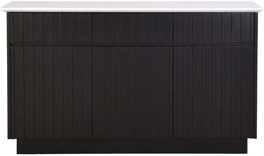 Acme Furniture Jaramillo 3-Door Wood Server with Marble Top in White/Black