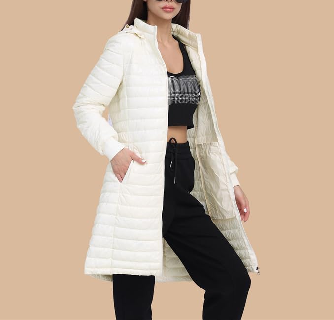 Dninmim Chaqueta acolchada larga y cálida para mujer con capucha ajustable, parka de invierno para exteriores