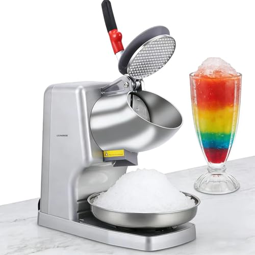 Picadores de hielo eléctricos, máquina para hacer conos de nieve para uso doméstico y comercial, mejora la salida de hielo de 16cm pulgadas de altura, cuchillas dobles, 65kg/h, 300 W/2000 RPM, plata