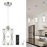 Zlierop Pendant Lights Kitchen Island with LED Bulb & Remote Control, Height Adjustable Cord Pendant Lights with Frosted Glass, Modern Island Lights for Kitchen, Hanging Lights for Dining Room