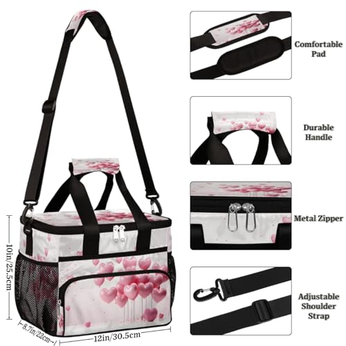 Insulated Picnic Backpack Lunch Box for Women Men Picnic Basket Tote Lunch Bag Picnic Bag Portable Lunch Bags for Picnic, Beach, Work, Trip,Office, Camp Pinks Love Balloon Decor
