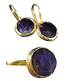  Coffret cadeau  Améthyste  Service cadeau inclus  Laiton  Plaqué or  Boucles d\'oreilles  Anneau  Ensemble de bijoux  Noël  Fait main