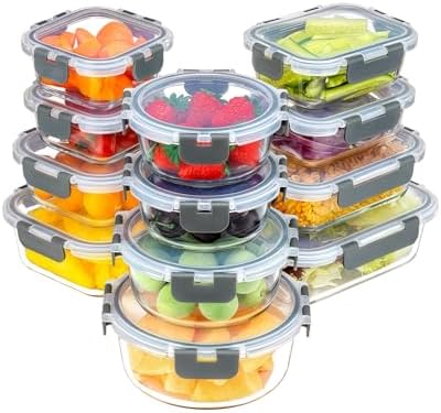 24-Piece Set (12-Pack) Borosilicate Glass Food Storage Containers...