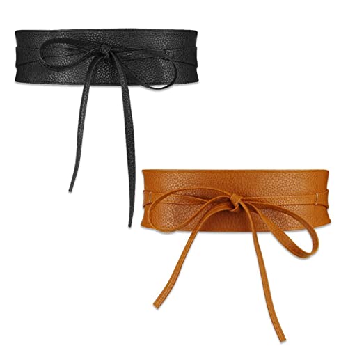 Cintura Donna Larga Cintura Da Donna Larga Annodata Cintura Larga Decorata Adatto per Abiti, Camicie, Accessori Semplici E Versatili Cinture per Cinture Larghe (1 Nero, 1 Cammello)