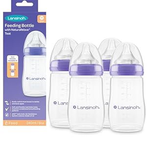 Lansinoh Anti Colic Baby Bottle – 240ml – NaturalWave® Medium Flow Teats Reduces Nipple Confusion + New Stackable Lid Breast Milk Storage Bottles Breastfeeding Bottle Feeding – Baby Bottles 4-Pack