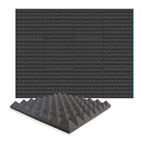 Arrowzoom New 12 Pieces 20x20x2inch Soundproofing Insulation Pyramid Acoustic Wall Foam Padding Studio Foam Tiles AZ1034 BLACK
