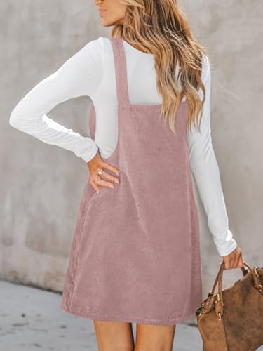 CUPSHE Damen Cord, Herbstkleid, Latztasche, quadratischer Ausschnitt, breiter Riemen, lässiger Overall, Minikleid, Helles Violett, XX Large