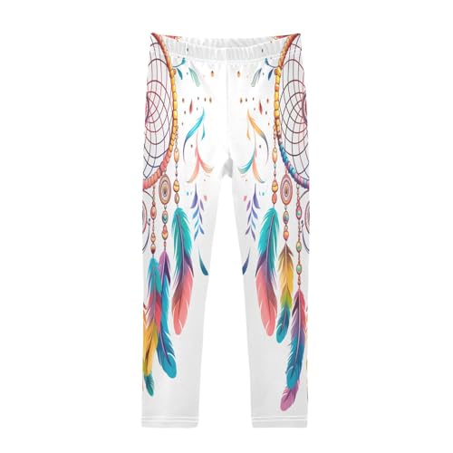 Bolaz Toddler Girls Leggings Printed Yoga Pants Leggings Colorful Feather Dreamcatcher for Kids