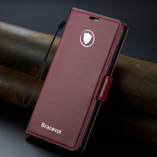 Image of Bracevor Deluxe Leather Flip Cover case for Samsung Galaxy S25 Ultra : Burgundy Red | Full Camera Cover | RFID Blocking Wallet Pockets | 360 Degree Protection