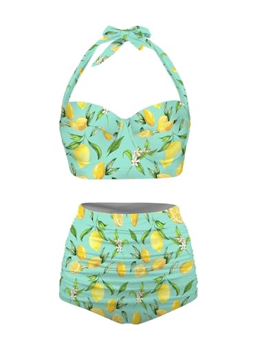 Mushroom & Fruit Print Women's Two-Piece Lace-up Swimsuit Halter Ruched High Waist Bikini Set2