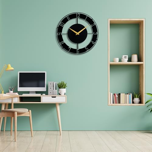 Image of Metallic Analog Wall Clock for Home, Office, Living Room, Bedroom, Kids Room and Kitchen (40 X 40 Cm) | Big Size Stylish Home Decor | (Battery Included)