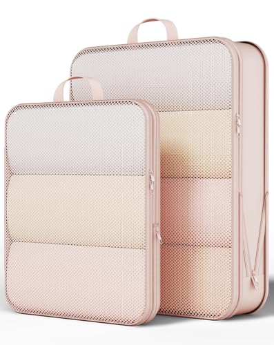 Veken 2/6/9/11 Set Compression Packing Cubes for Travel Essentials,Compressible Expandable Large Luggage Suitcase Organizer Bags for Clothing,Durable Space Saver Storage Bags(Beige)