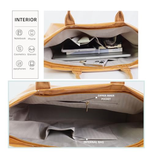 PVC Tote Bag Women's Letters Print Large Kraft Paper Carry All Bag Top Handle Clear Hobo Handbag3