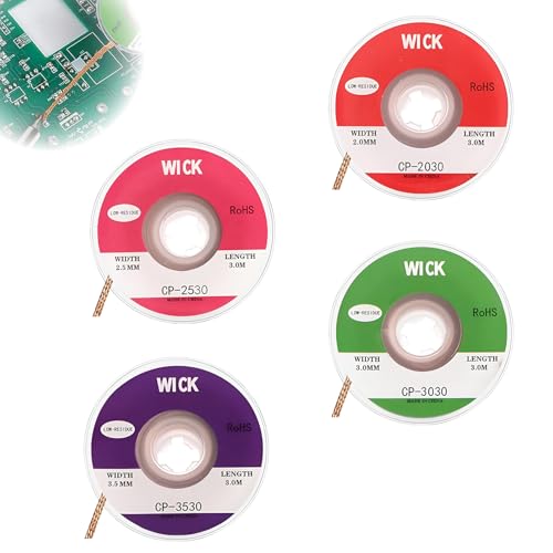 Lot de 4 tringles à dessouder, fil à dessouder, fil à dessouder, fil à dessouder, fil à dessouder en cuivre, 2 mm, 2,5 mm, 3 mm, 3,5 mm, pour enlever l'étain à souder pour démonter les composants