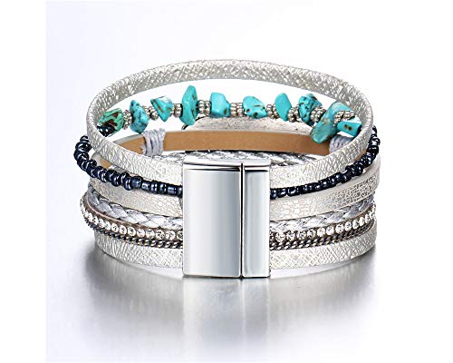 Fesciory Leopard Bracelet For Women, Boho Leather Wrap Multi-Layer Pearl Crystal Bracelet Bangle Jewelry(Feather) #TOP1