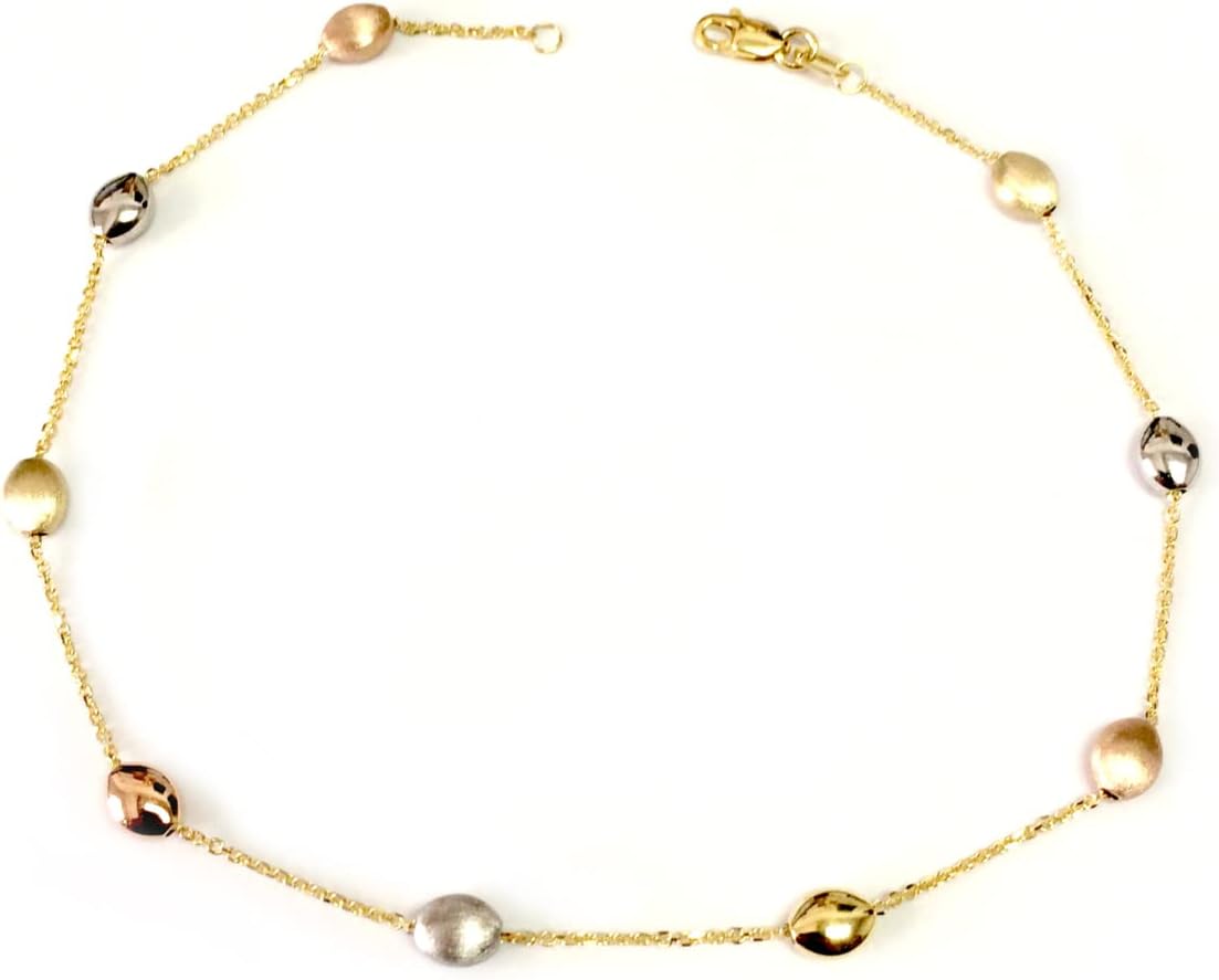 Jewelry Affairs 14K Yellow White And Rose Gold Charms Fancy Anklet, 10"