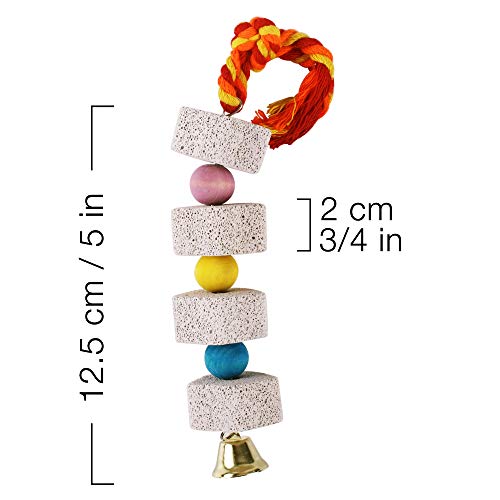 Unibene Parrot Chewing Toy, Bird Beak Grinding Stone With Bell, Lava Block Calcium Supplement Food For African Greys Amazon Conure Eclectus Budgies Parakeet Cockatiel Hamster Chinchilla Rabbit, 2 Pack #TOP3