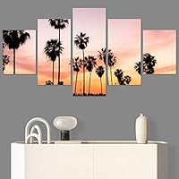 SIGNWIN 5 Panel Canvas Wall Art Palm Tree for Home Decorations Ready to Hang - 60