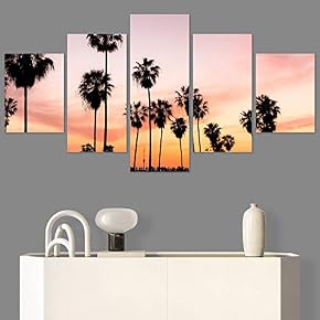 SIGNWIN 5 Panel Canvas Wall Art Palm Tree...
