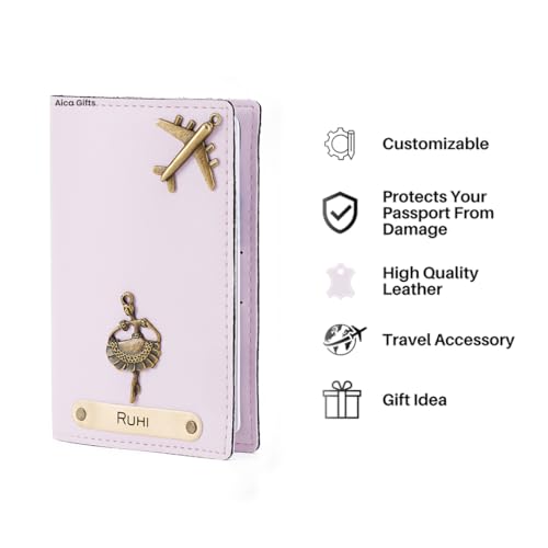 Image of AICA Personalized Name & Charm Leather Passport Cover Holder for Men & Women (Purple) | Gifts for Woman | Gift for Man | Passport Cover for Men | Diwali Gifts| Corporate Gifts for Employees